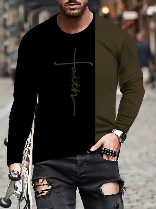 Cross 3D Print Long Sleeve Tee — Men’s Casual Faith Pullover