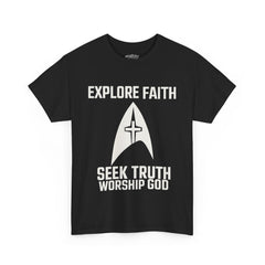 Unisex Heavy Cotton Tee - Star Trek -Explore Faith, Seek Truth, Worship God