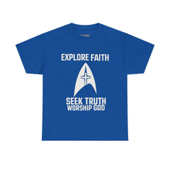 Unisex Heavy Cotton Tee - Star Trek -Explore Faith, Seek Truth, Worship God