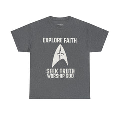 Unisex Heavy Cotton Tee - Star Trek -Explore Faith, Seek Truth, Worship God