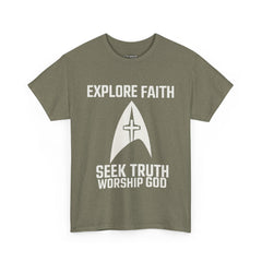 Unisex Heavy Cotton Tee - Star Trek -Explore Faith, Seek Truth, Worship God