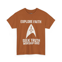 Unisex Heavy Cotton Tee - Star Trek -Explore Faith, Seek Truth, Worship God