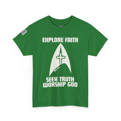Explore Faith, Seek Truth, Worship God Cotton Tee