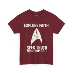Unisex Heavy Cotton Tee - Star Trek -Explore Faith, Seek Truth, Worship God