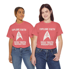Unisex Heavy Cotton Tee - Star Trek -Explore Faith, Seek Truth, Worship God