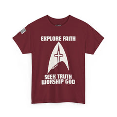 Explore Faith, Seek Truth, Worship God Cotton Tee