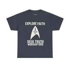 Unisex Heavy Cotton Tee - Star Trek -Explore Faith, Seek Truth, Worship God