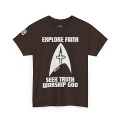 Explore Faith, Seek Truth, Worship God Cotton Tee