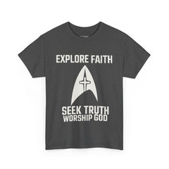Unisex Heavy Cotton Tee - Star Trek -Explore Faith, Seek Truth, Worship God