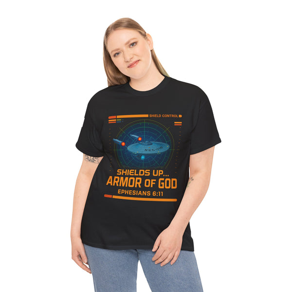Shields Up Armor of God Tee — Faith Meets Sci-Fi Protection
