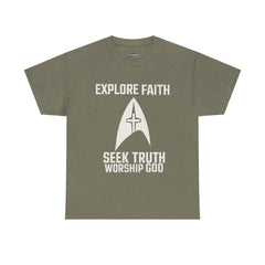 Unisex Heavy Cotton Tee - Star Trek -Explore Faith, Seek Truth, Worship God