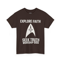 Unisex Heavy Cotton Tee - Star Trek -Explore Faith, Seek Truth, Worship God