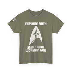 Explore Faith, Seek Truth, Worship God Cotton Tee