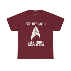Unisex Heavy Cotton Tee - Star Trek -Explore Faith, Seek Truth, Worship God