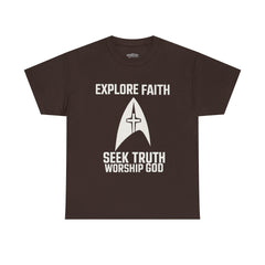 Unisex Heavy Cotton Tee - Star Trek -Explore Faith, Seek Truth, Worship God
