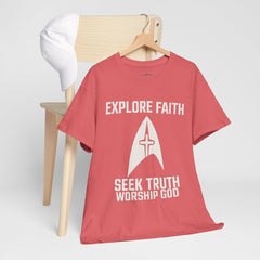 Unisex Heavy Cotton Tee - Star Trek -Explore Faith, Seek Truth, Worship God