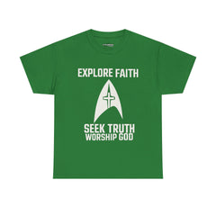 Unisex Heavy Cotton Tee - Star Trek -Explore Faith, Seek Truth, Worship God