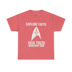 Unisex Heavy Cotton Tee - Star Trek -Explore Faith, Seek Truth, Worship God