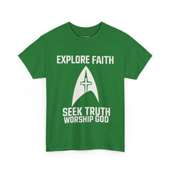 Unisex Heavy Cotton Tee - Star Trek -Explore Faith, Seek Truth, Worship God