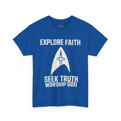 Unisex Heavy Cotton Tee - Star Trek -Explore Faith, Seek Truth, Worship God