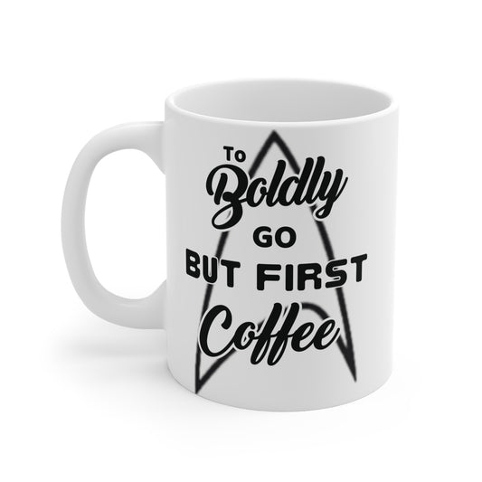Coffee Mug - Star Trek Badge Logo 'To Boldly go, but first coffee'