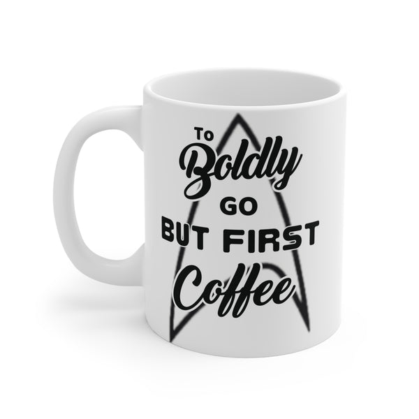 Coffee Mug - Star Trek Badge Logo 'To Boldly go, but first coffee'