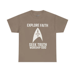 Unisex Heavy Cotton Tee - Star Trek -Explore Faith, Seek Truth, Worship God