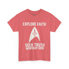 Unisex Heavy Cotton Tee - Star Trek -Explore Faith, Seek Truth, Worship God