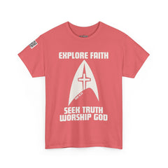Explore Faith, Seek Truth, Worship God Cotton Tee