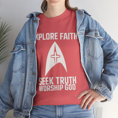 Unisex Heavy Cotton Tee - Star Trek -Explore Faith, Seek Truth, Worship God