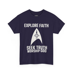 Unisex Heavy Cotton Tee - Star Trek -Explore Faith, Seek Truth, Worship God