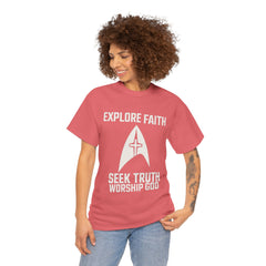 Unisex Heavy Cotton Tee - Star Trek -Explore Faith, Seek Truth, Worship God