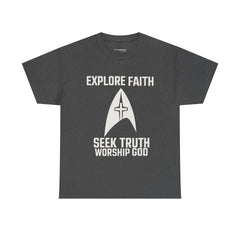 Unisex Heavy Cotton Tee - Star Trek -Explore Faith, Seek Truth, Worship God