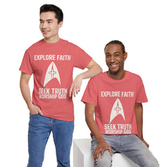 Unisex Heavy Cotton Tee - Star Trek -Explore Faith, Seek Truth, Worship God