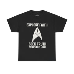Unisex Heavy Cotton Tee - Star Trek -Explore Faith, Seek Truth, Worship God