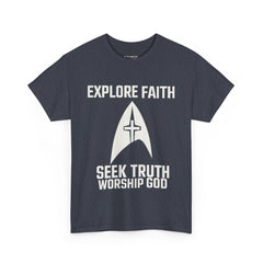 Unisex Heavy Cotton Tee - Star Trek -Explore Faith, Seek Truth, Worship God
