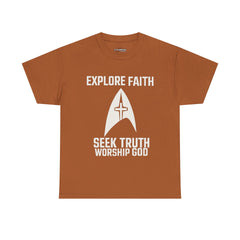 Unisex Heavy Cotton Tee - Star Trek -Explore Faith, Seek Truth, Worship God