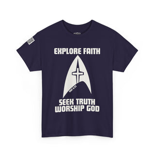Explore Faith, Seek Truth, Worship God Cotton Tee
