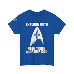 Explore Faith, Seek Truth, Worship God Cotton Tee