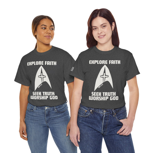 Explore Faith, Seek Truth, Worship God Cotton Tee