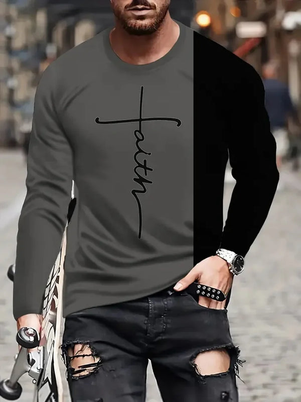 Cross 3D Print Long Sleeve Tee — Men’s Casual Faith Pullover