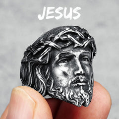 Jesus Stainless Steel Men Ring - From Galaxies to Genesis